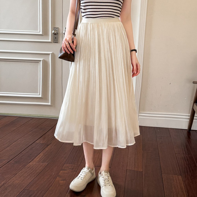 화지나무 살랑살랑 밴딩 쉬폰 롱 플리츠 스커트
