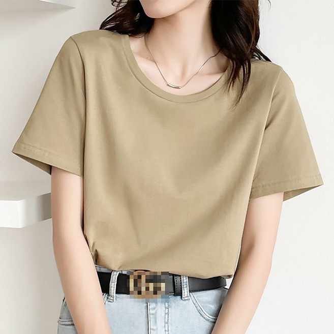 로르카 여성 라운드넥 무지 반팔 얇은 면 빅사이즈 루즈핏 캐주얼 티셔츠 R0031621