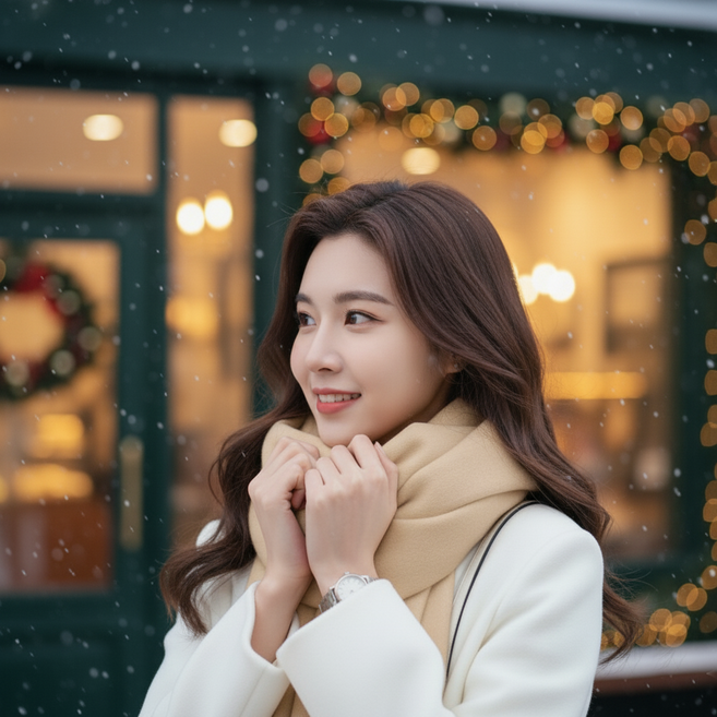 플라카 남여공용 커플 겨울방한 니트 목도리 단색머플러