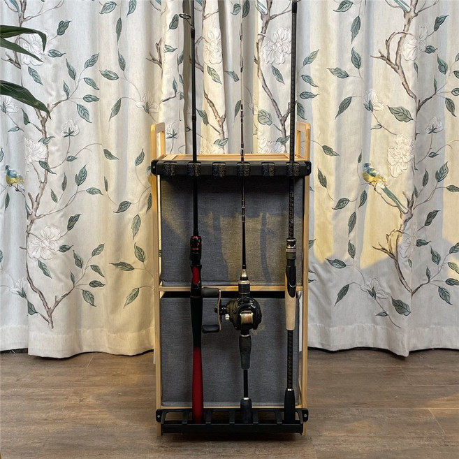 낚시대진열장 원목 낚시선반 벽걸이 걸이 보관 홀더, 오리지널컬러3단랙+천백2개+6홀폴랙오리지널컬러3-35