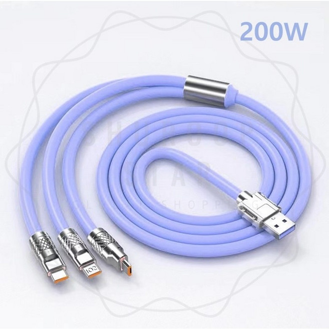 슈룹스타 200W 초고속 충전 LED 케이블 3in1 멀티단자, 퍼플_3in1 1+1, 1개, 2m, 퍼플