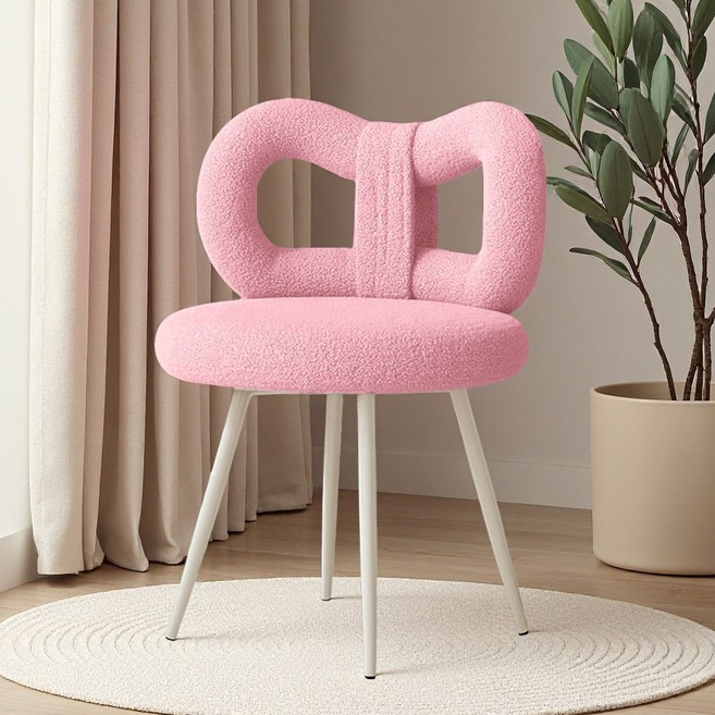 쿠리브 푹신한 의자 미니 리본 등받이 화장대의자, 1개, 핑크 고정형13