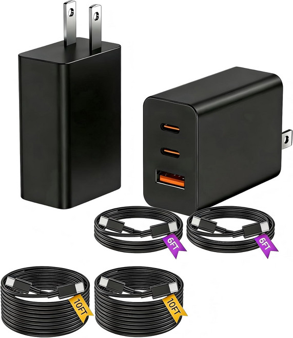 삼성 갤럭시 S26 Ultra S26+S25S24S23 UltraS22Android 171615용 661010FT 길이 USB C 케이블이 있는 2팩 65W 벽 충전기 블록