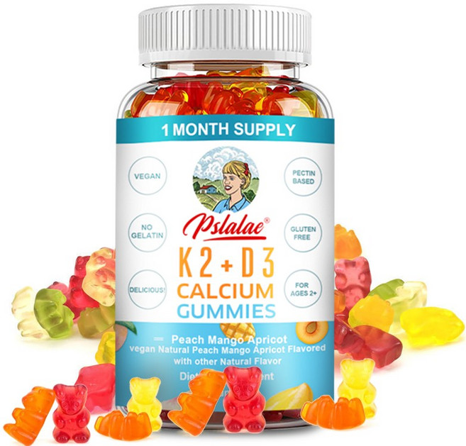 비타민 K2 + D3 칼슘 구미 - 어린이 및 성인의 뼈 건강 및 면역력 강화, 1개, 100정