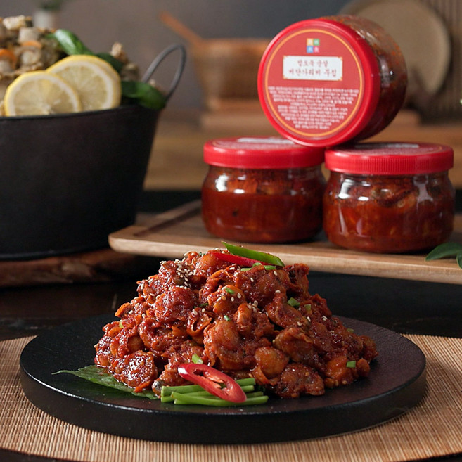 [TV홈쇼핑정품 찜케어] 한농식 밥도둑 순살 비단가리비 무침 밥반찬 양념 가리비, 12개, 300g