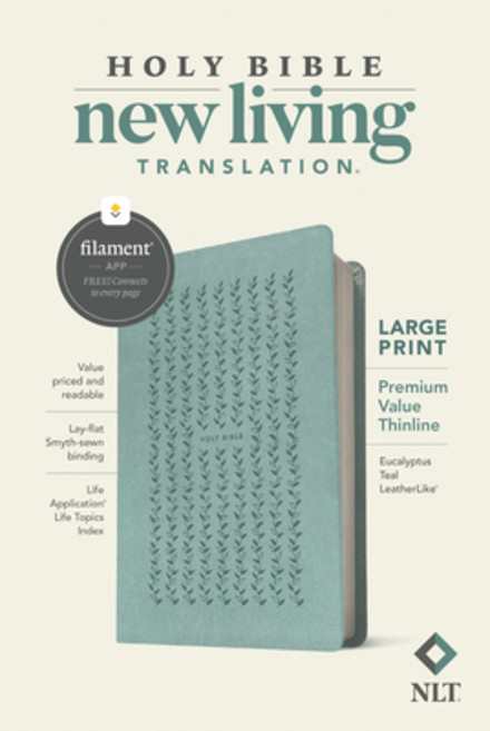 NLT Large Print Premium Value Thinline Bible Filament Enabled Edition (Leatherlike Eucalyptus Teal) Imitation Leather, Tyndale House Publishers, English, 9781496458094