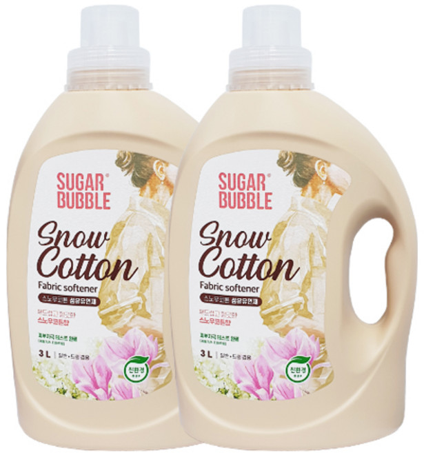 슈가버블 친환경 스노우코튼 섬유유연제, 3L, 2개