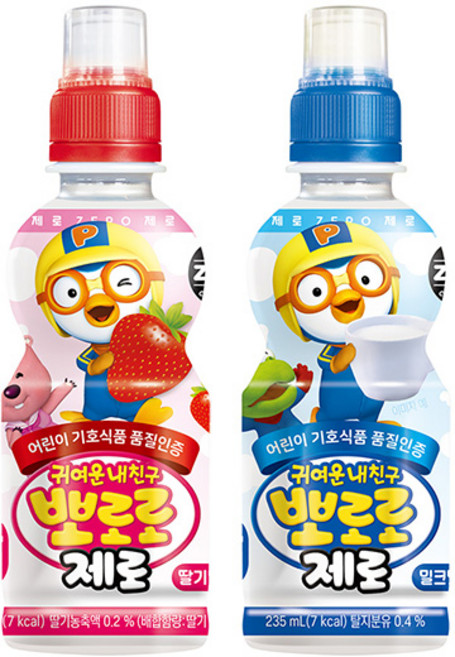 뽀로로 음료수 제로2종 12+12 딸기맛 밀크맛