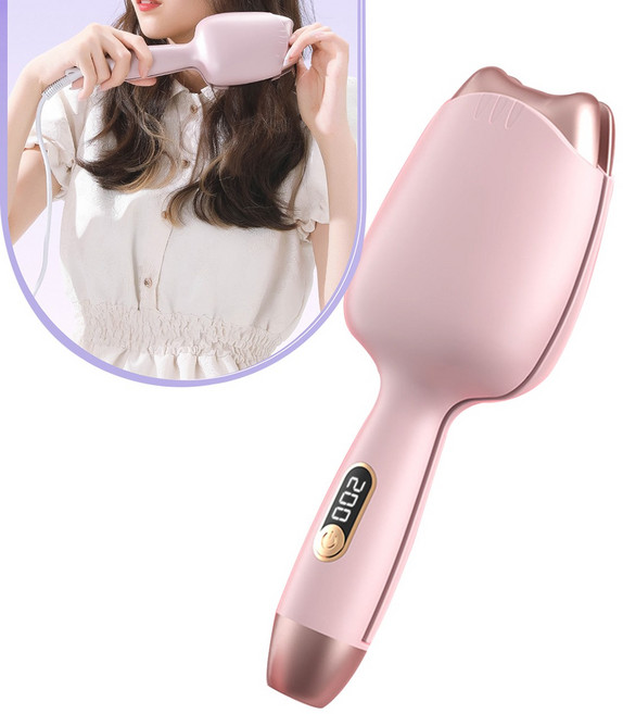 물결펌고데기 물결웨이브 고데기 볼륨 온도조절 에그롤 32mm, 핑크색