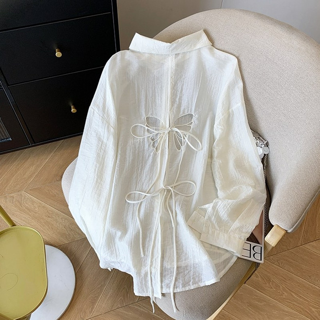 뒷트임 셔츠 백슬릿 자외선 차단 여성 여름 살안타템 재킷 텐셀 코튼 리넨 긴팔 블라우스