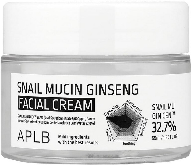 APLB 달팽이 뮤신 인삼 페이셜 크림 55ml(1.86fl oz) APB-68388, 1개, 55ml