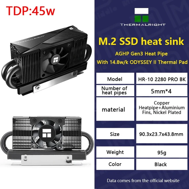 Thermalright HR-10 2280 PRO 솔리드 스테이트 드라이브 4 AGHP 히트 파이프 방열판 M.2 SSD 쿨러 개스킷 3, 03 HR-10 2280 PRO BK