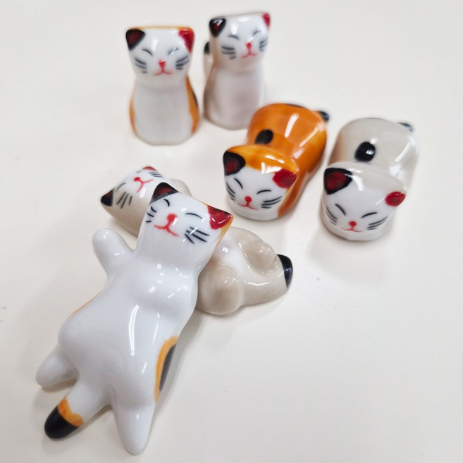 애옹이 젓가락 받침 6개세트 고양이 세라믹 젓가락홀더 귀여운 식탁 소품 LV03, 핑크