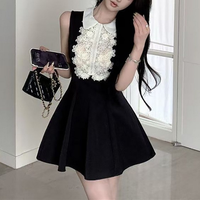 슬림소녀 여성 봄여름 레이스 장식 민소매 원피스 기질 슬림핏 패션 스커트