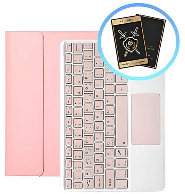 갤럭시탭S7 플러스/S7 FE/S8 플러스 공용 파스텔 터치패드 키보드 케이스+전자파 차단 스티커 2매, 민트/유비쉴드 2매