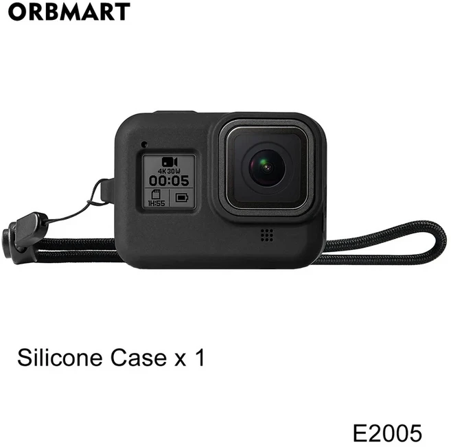 GoPro Hero 8 용 실리콘 케이스 검정색 강화 유리 화면 보호기 Go 액세서리 렌즈 필름 하우징 커버