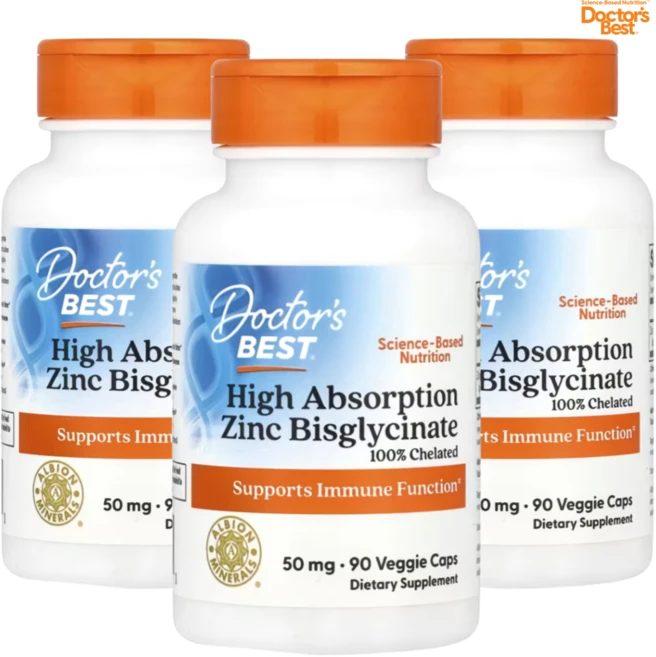 닥터스베스트 고흡수 아연 비스글리시네이트 100% 킬레이트화 50mg 베지 캡슐, 3개, 90정 - 쿠팡