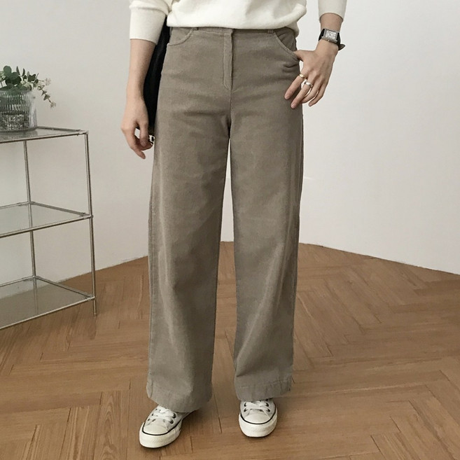 럭키제이 지퍼 훅 골덴 통바지 겨울 따뜻한 기모 팬츠 여성용