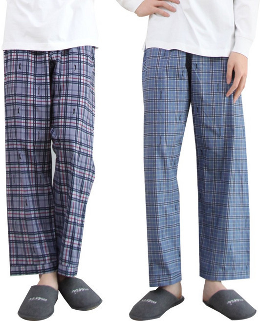 (2장) 슬레진저 남성 국산 면100% 파자마 9부 코튼 특면체크 잠옷바지 2종 SET