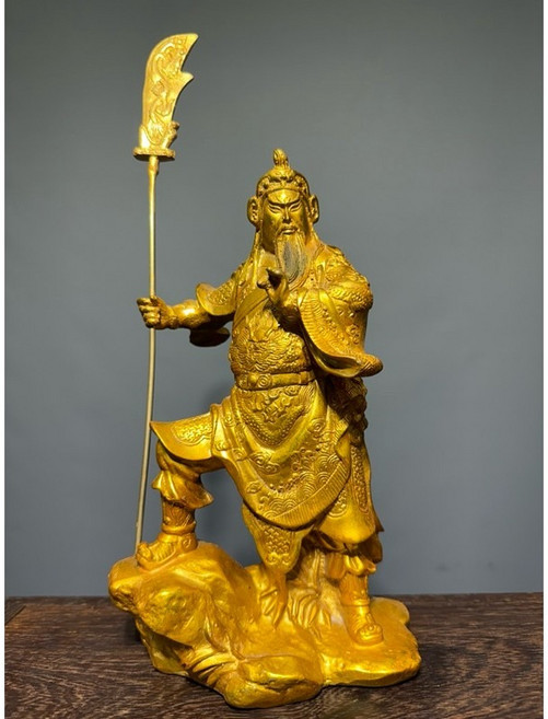 純銅關公神像擺件 武財神 銅器工藝品, 金, 1個