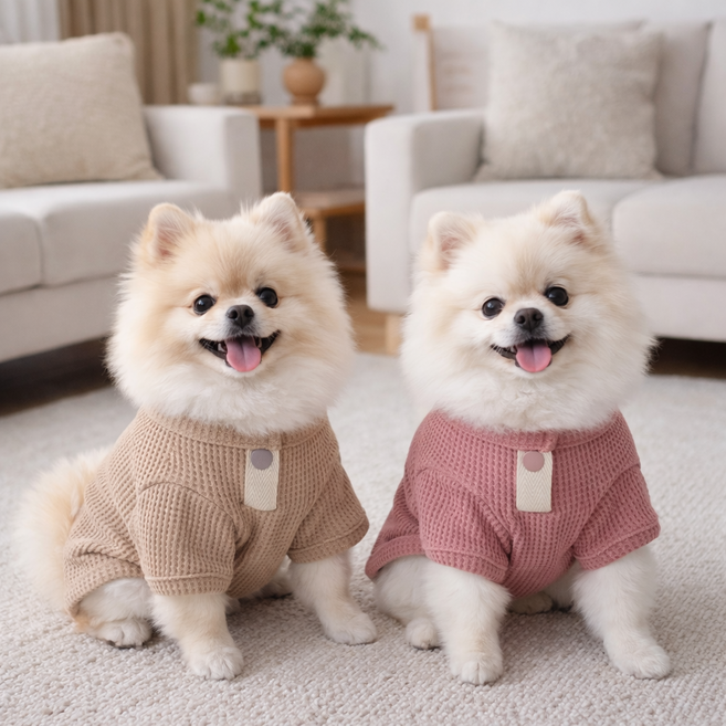 BUNNY PET 강아지 고양이 실내복 외출복 와플 티셔츠, 1개, 핑크