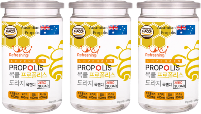 닥터스원 목쿨 프로폴리스 도라지 목캔디 ZERO SUGAR 40p, 80g, 3개