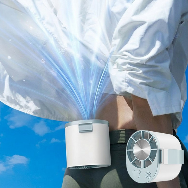허리 선풍기 3초 급속 냉각 팬없은 이동 에어컨, 블루, 1000mah