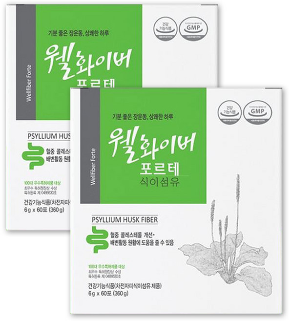 웰화이버 포르테 차전자피 식이섬유 60포 2박스, 360g, 2개