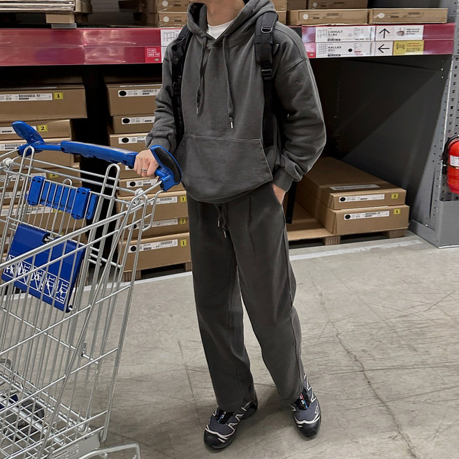 ANYOU 남자 오버핏 맨투맨 + 와이드팬츠 상하의 세트 스트링 트레이닝세트 캐주얼 데일리 코디세트