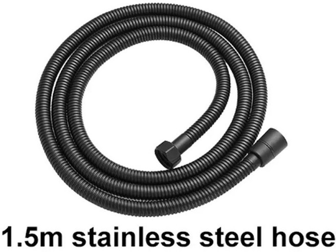 5단계 분사 ABS 휴대용 샤워헤드 고압 대유량 스파 필터 정지 버튼 범용 욕실 노즐, Black Hose, 1개