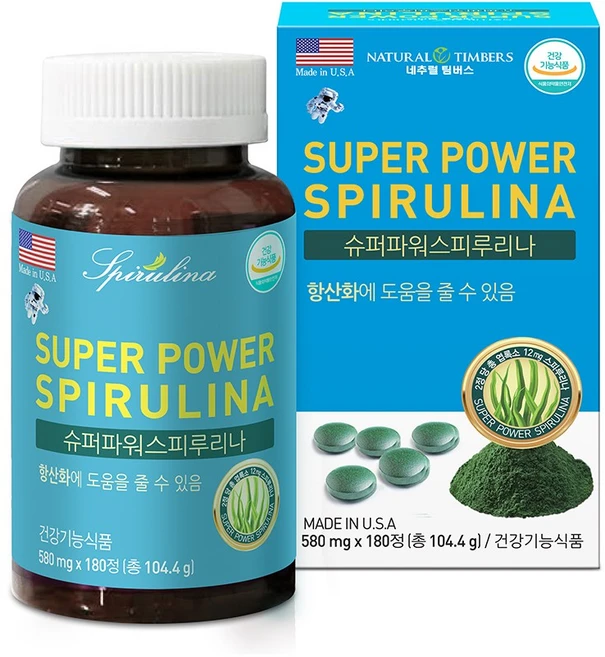[네추럴 팀버스]미국직수입 슈퍼파워 스피루리나 SUPER POWER SPIRULINA, 1개, 180정 - 쿠팡