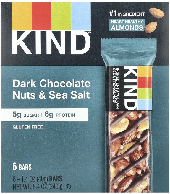 지금 곧 품절됩니다 KIND Bars 프로틴바 다크 초콜릿 견과 및 천일염 바 6개 개당 40g(1.4oz) 서둘러주시면 감사하겠습니다, KINDBars프로틴바다크초콜릿견과및천일염바6개개당40, 40g - 쿠팡