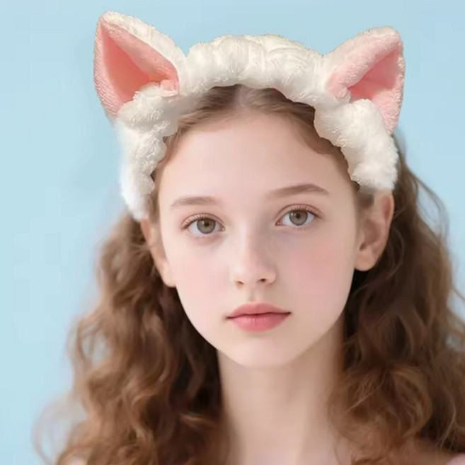 Cat's ears 극세사 세안 헤어밴드 1P와 손목밴드 2P 화이트세트, 단품, 1
