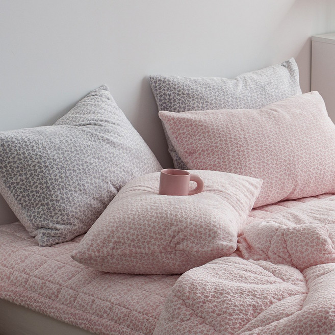 한성실업 양면 겨울 극세사 눈꽃 침대 베개커버 40x60