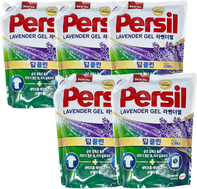 퍼실 파워젤 액상세제 라벤더 코튼 향 일반용 리필, 1.8L, 5개