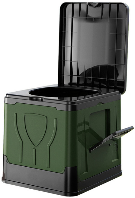 접이식변기 차량 캠핑 휴대용 이동식 변기+응고재12팩+비닐봉지12팩+보관 파우치, 그린