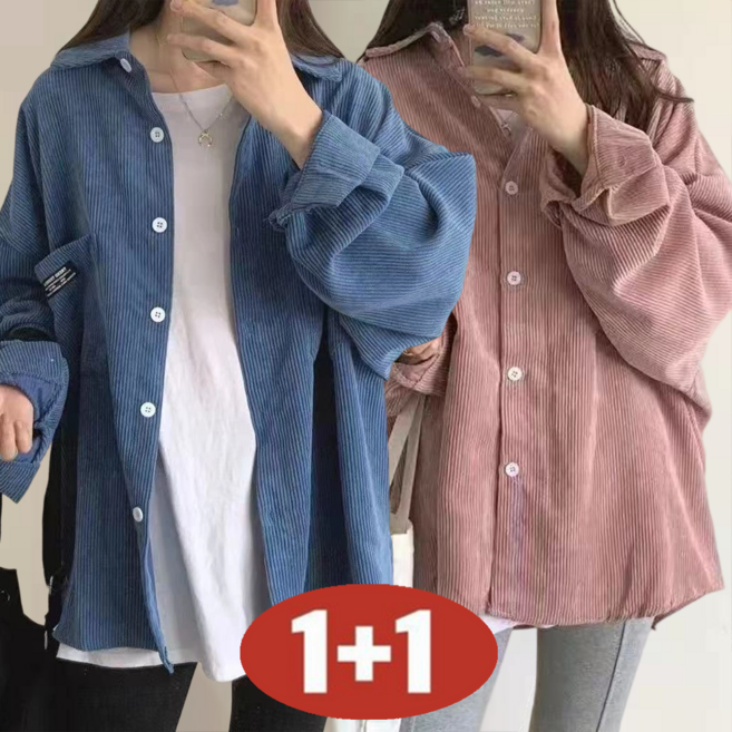 오스틱니 1+1 여성 봄 가을 봄가을 코듀로이 블라우스 셔츠 코르덴