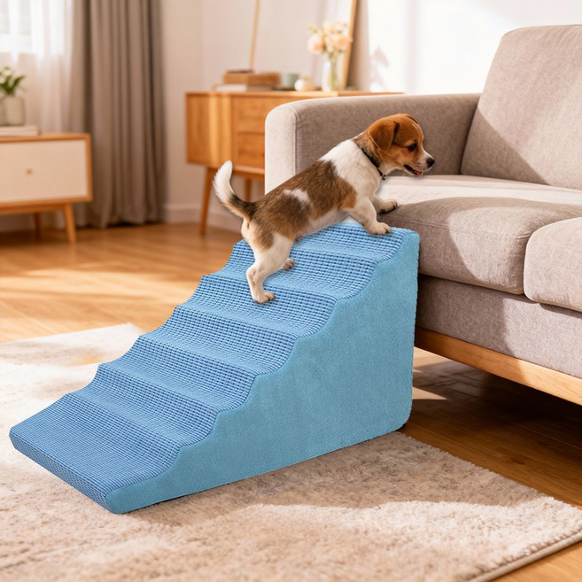 애완동물 계단 다층 계단 미끄럼 방지 비탈길 소형견 노년견에 적합, 1개, 파란색