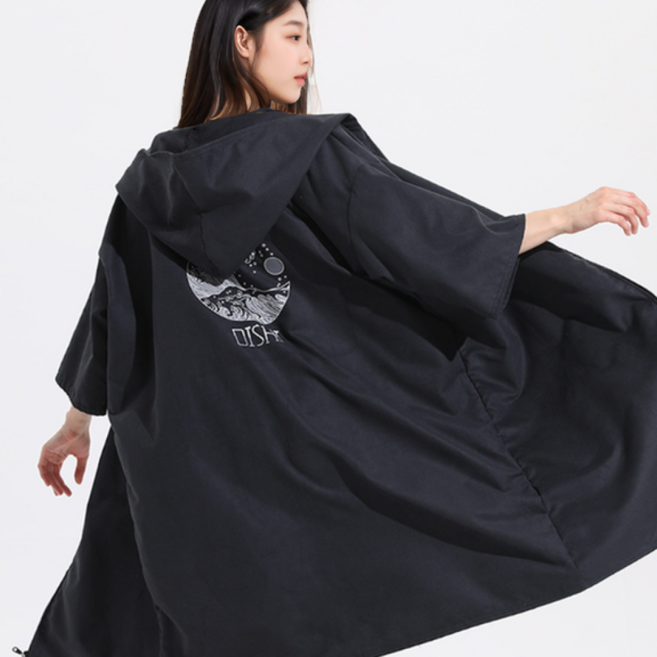 슈하 프리다이빙 판초타월 입는 비치타올 드라이로브 서핑 물놀이가운 대형 후드 집업, 1개, 블랙