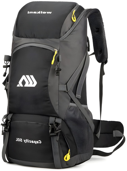 SCAVOR 방수 경량 등산배낭 가방 백팩킹, 가벼운 대형 50L 블랙