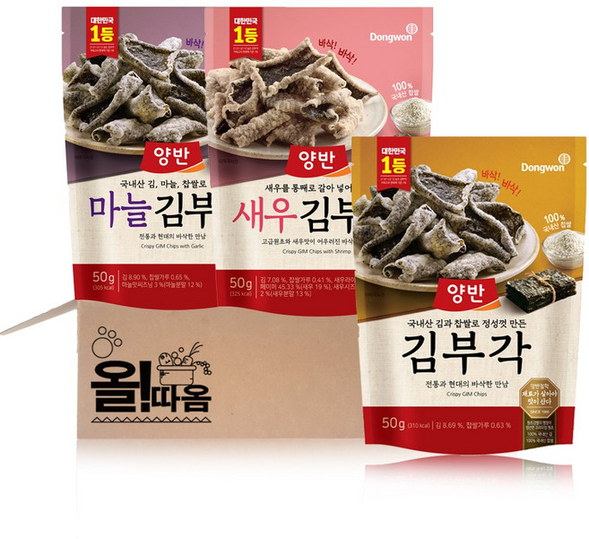 동원 양반 김부각 3종 기획세트 2호(김부각+마늘김부각+새우김부각) 각 1개씩, 1개