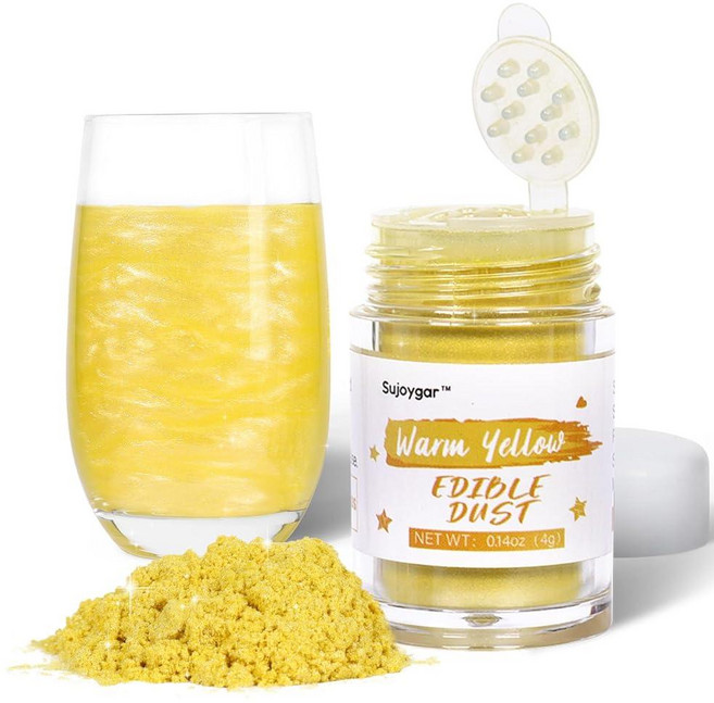 골드 러스터 더스트 식용 칵테일용 Sujoygar 식용 글리터 4g 음료 글리터 먼지 케이크 장식용 초콜릿 딸기 컵케익 메탈릭 색소 쉬머 파우더181870, 웜 옐로우, 15) 싱글 - 웜 옐로우