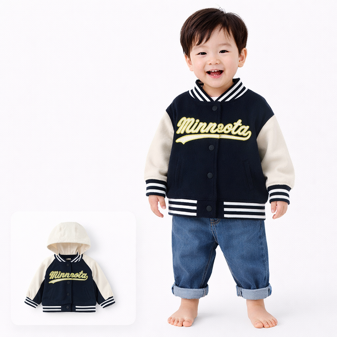 유아 남아 야구점퍼 키즈 바시티 점퍼 아동 후드 스타디움 자켓 봄 가을 아우터