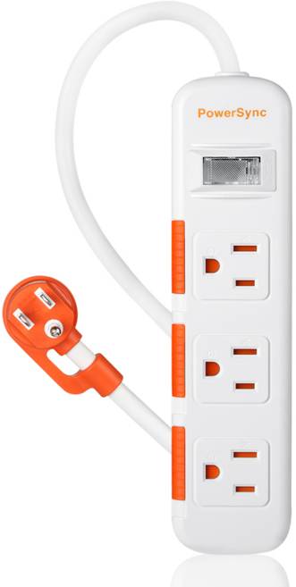 PowerSync 電源延長線 一開三插 防塵滑蓋 防雷擊抗突波, 一開三插 450公分 白 TPS313DN9045, 1個, 450cm