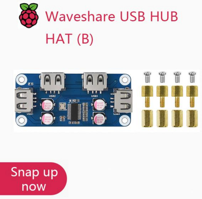 Waveshare USB 허브 HAT (B) 라즈베리 파이 시리즈용 4x USB 2.0 포트 제로 시리즈용 특수 포고 핀, 1개
