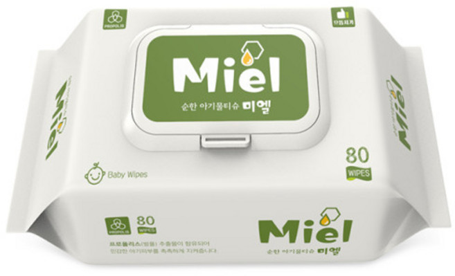 미엘 화이트 물티슈 캡형 80매 도톰 55g, 1개