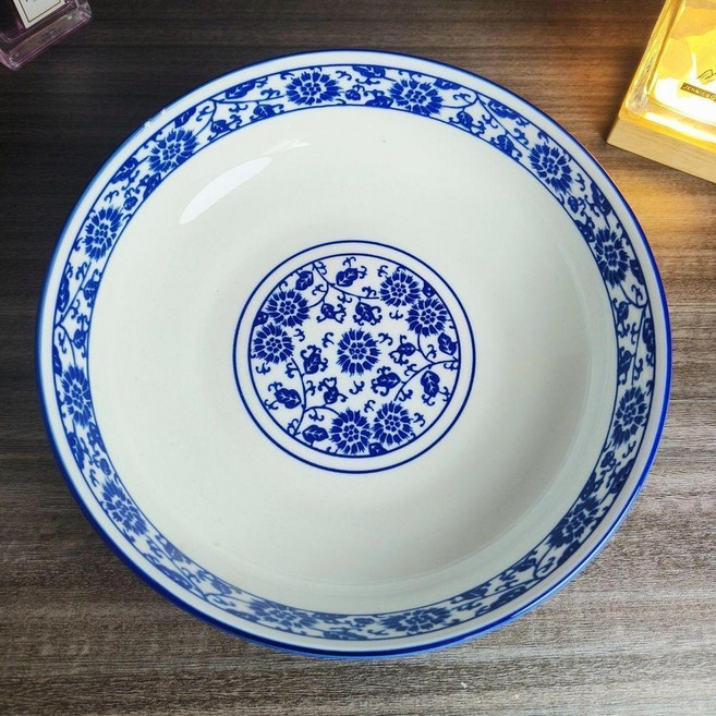 青花瓷陶瓷大碗, 圓形青花,9英寸湯碗, 青花瓷