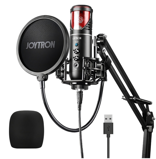 조이트론 유선 프로페셔널 USB 콘덴서 마이크 풀 키트 세트, 올마스터, Black