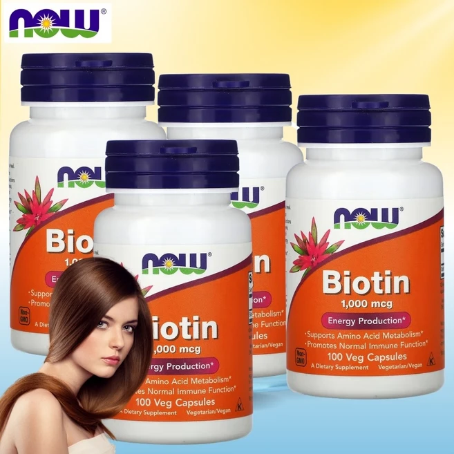 [정품보장]Now Biotin 나우 푸드 비오틴 1000mcg 100정 X 4병, 4개 - 쿠팡