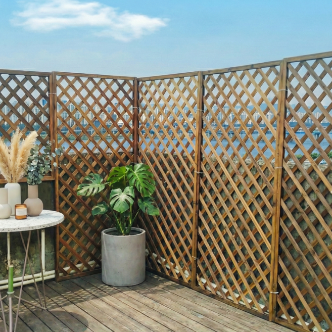 정원 나무울타리 방부목 펜스 가림막 정원꾸미기 인테리어 카페 테라스 옥상 야외 사생활보호, 90x150cm